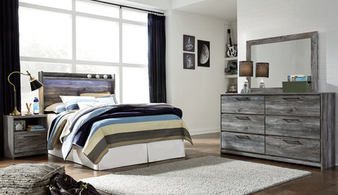 Baystorm Full Panel Headboard with Mirrored Dresser and Nightstand