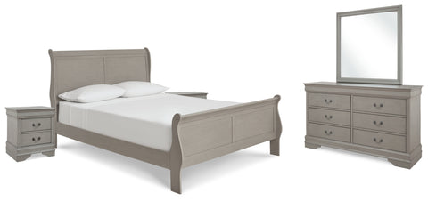 Kordasky Queen Sleigh Bed with Mirrored Dresser and 2 Nightstands