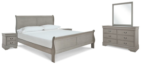 Kordasky California King Sleigh Bed with Mirrored Dresser and 2 Nightstands