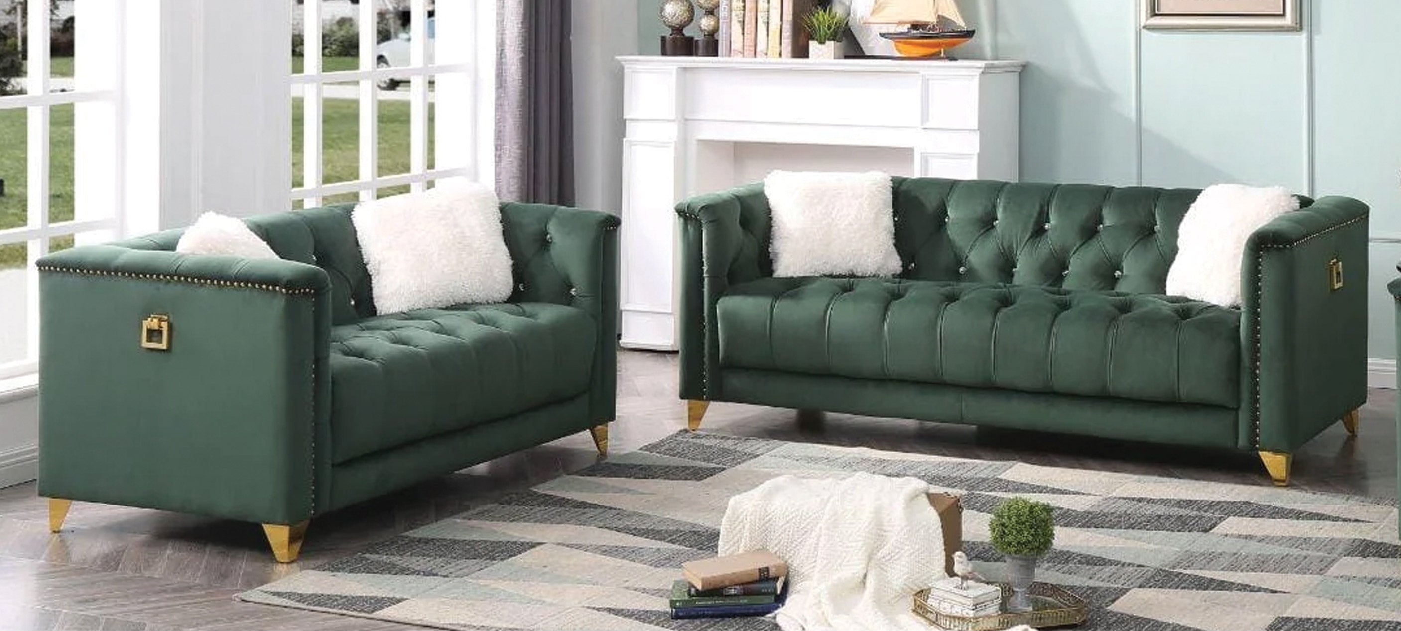 Green couch and loveseat online